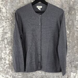 YarnWorks Petite Size Sp Cotton Blend Cardigan Sweater Gray Long Sleeve Button